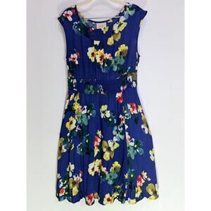 Maeve Floral Dress Women Small Blue Sleeveless Smocked Waist Pockets